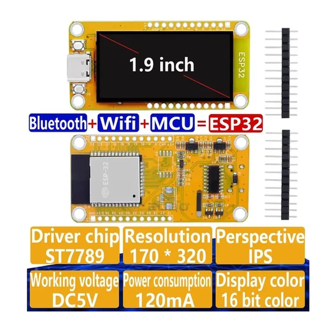 ESP32 1.9" LCD fejlesztőpanel Wi-Fi/BT (ESP32, LVGL, 170x320) - Kép 4