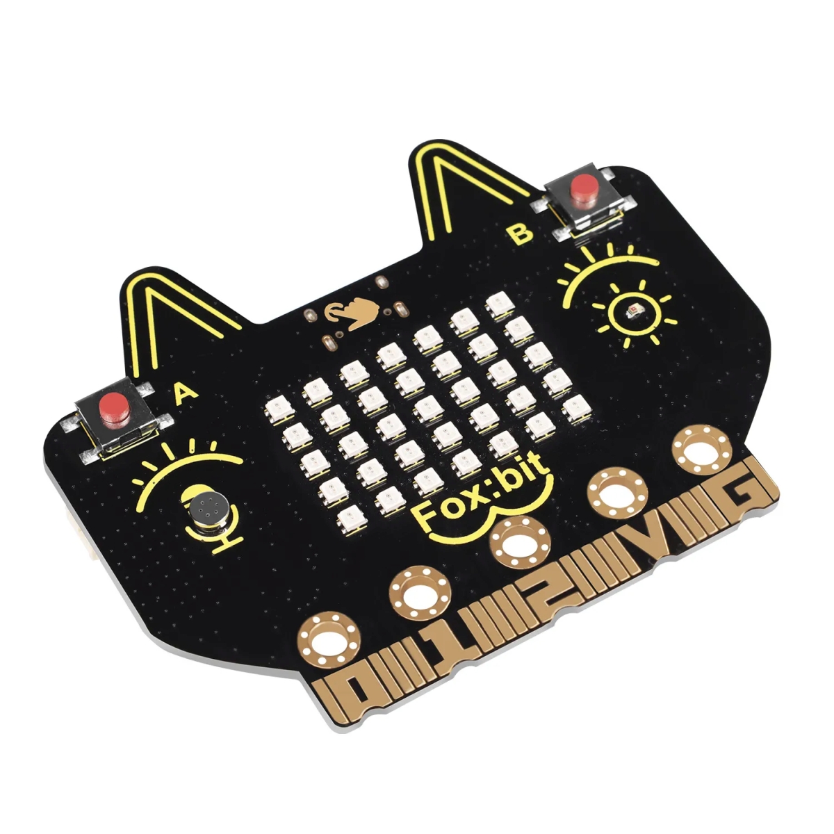 Keyestudio Fox:bit ESP32 fejlesztőpanel beépített szenzorokkal, RGB LED mátrixszal, buzzerrel és USB-C csatlakozóval, mikrokontrolleres tanulóprojektekhez és IoT próbákhoz.