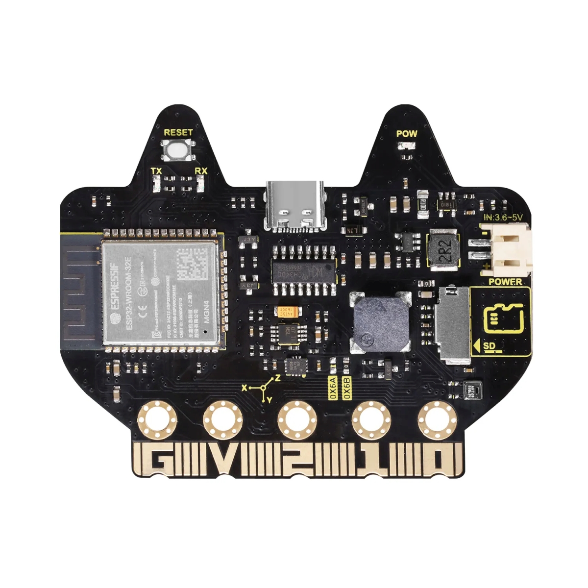 Keyestudio Fox:bit ESP32 fejlesztőpanel USB-C tápellátással, szenzorokkal és RGB kijelzéssel, IoT és STEM oktatási feladatokhoz.