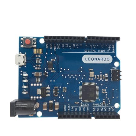 Arduino Leonardo kompatibilis AVR-Duino alaplap USB csatlakozóval, AVR mikrokontrolleres fejlesztéshez és elektronikai tanuláshoz.