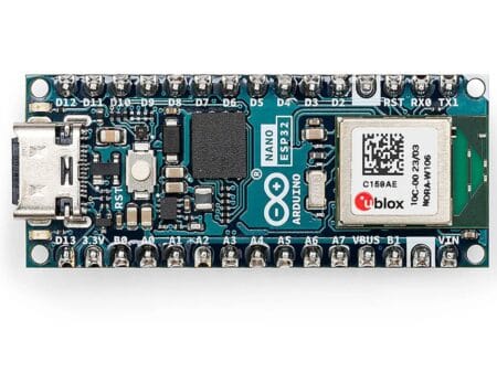 Az Arduino Nano ESP32 with Headers egy vékony, USB-C csatlakozós fejlesztőpanel Wi‑Fi és Bluetooth kapcsolattal, RGB LED-del – ideális IoT és mikrokontrolleres projektekhez.