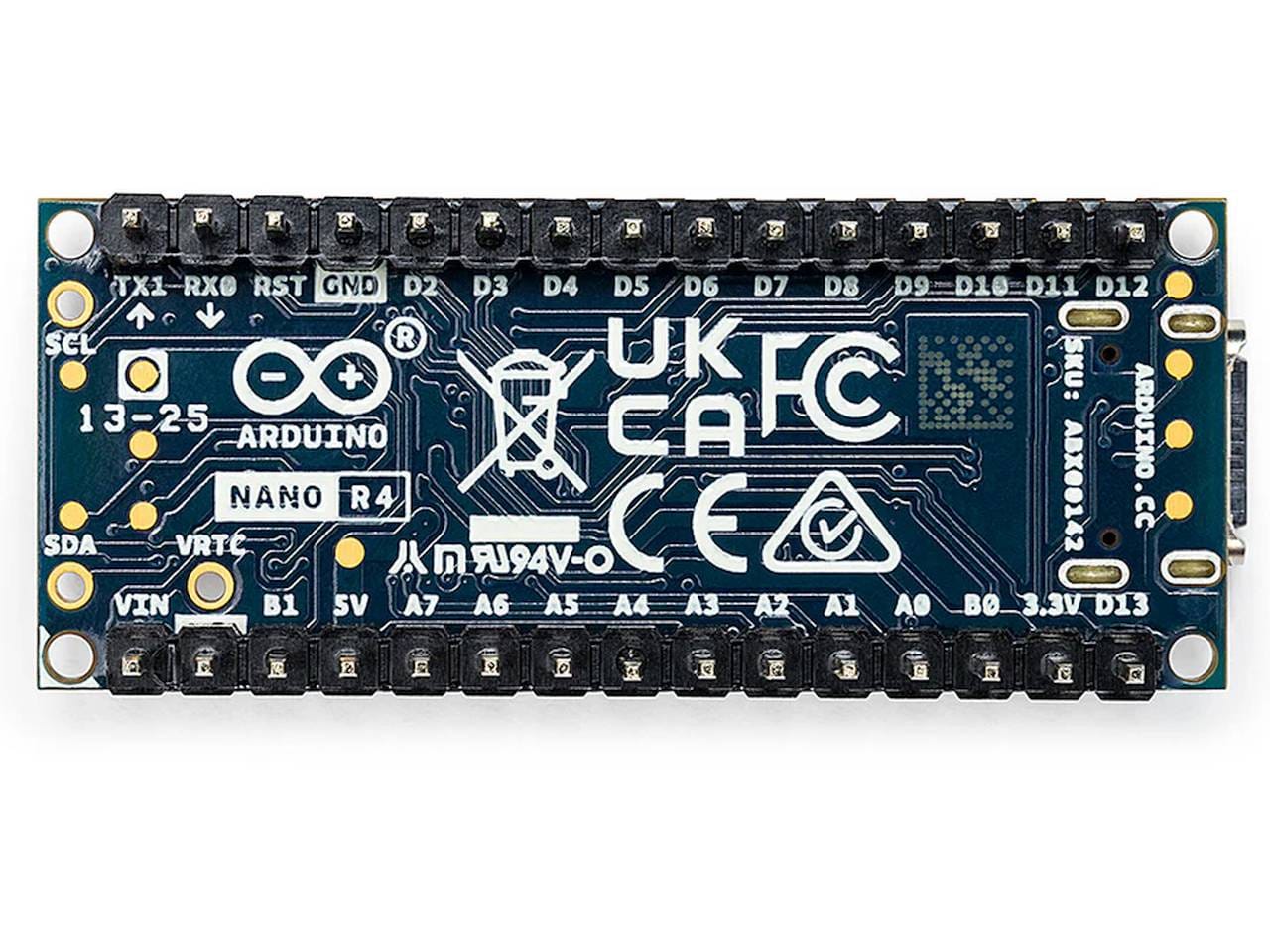 Arduino Nano R4 mikrokontroller – előre beforrasztott lábakkal, Qwiic csatlakozással