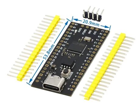 Egy RP2040 mikrovezérlő alapú fejlesztőpanel 16 MB flash memóriával, USB-C csatlakozóval és forrasztható tüskékkel. Ideális AI, IoT és mikrokontrolleres projektekhez.