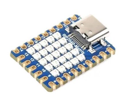 RP2040 alapú fejlesztőlap beépített 5×5 RGB LED mátrixszal, amely GPIO16-ra kötött, Neopixel-kompatibilis vezérléssel. Mikrovezérlős LED-mátrix projektekhez ideális.