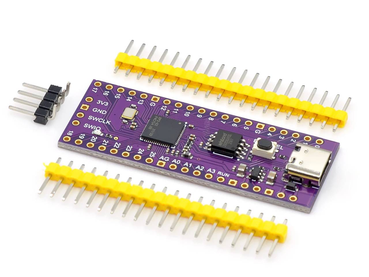 Lila színű RP2040 fejlesztőpanel USB‑C csatlakozóval, 16 MB flash memóriával