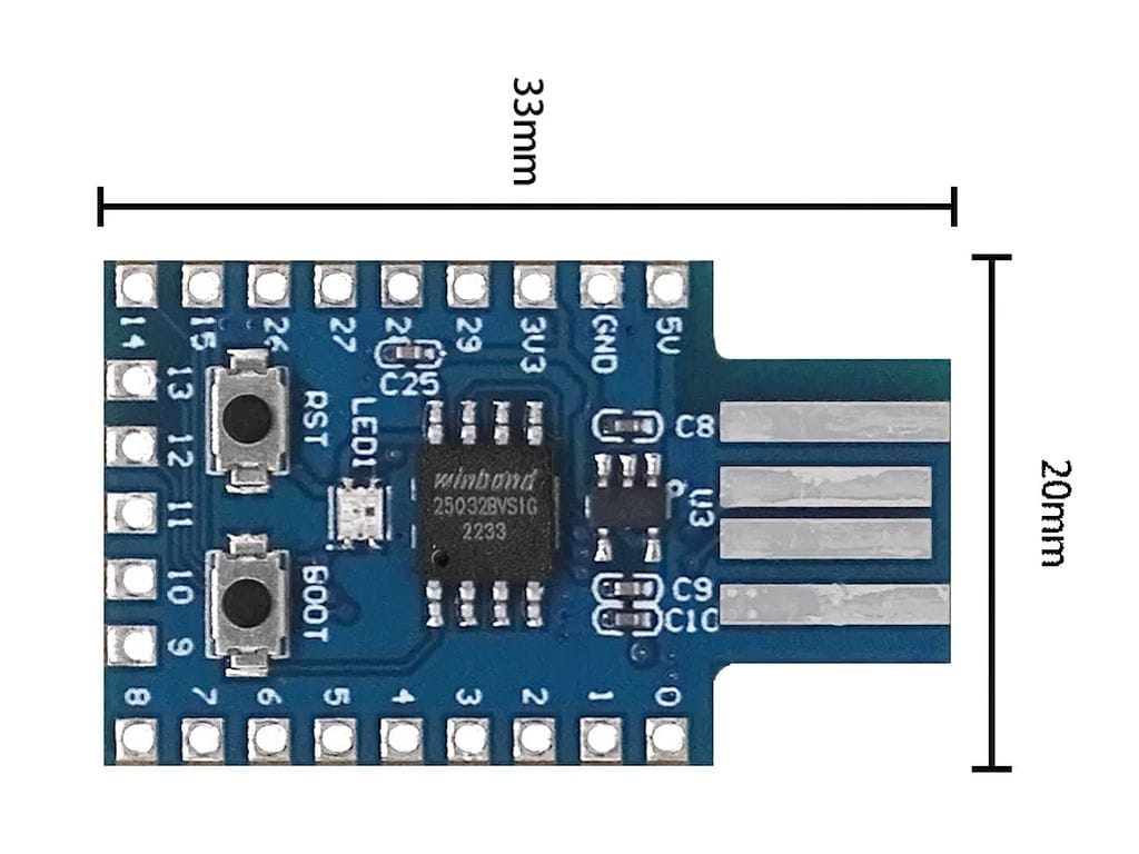 RP2040_USB fejlesztőpanel 4 MB flash memóriával, WS2812 RGB LED-del
