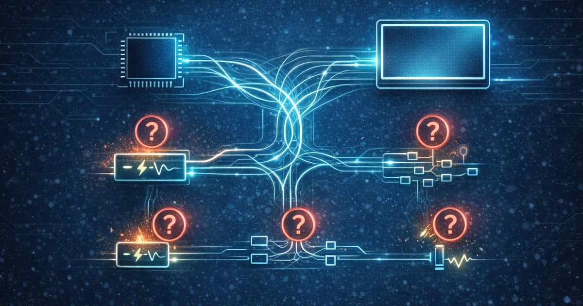 Diagnosztikai ábra: a kijelző nem hibás, a környezetében lévő elemek okozzák a problémát.