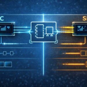 OLED kijelzők adatkapcsolata I2C és SPI interfészen keresztül, grafikus megjelenítéssel mikrokontrollerhez kötve.