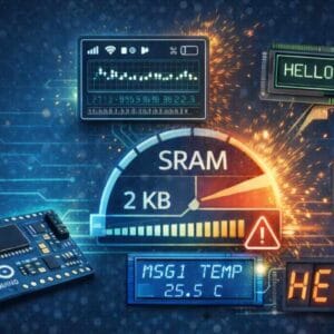 SRAM-határ kijelzőkkel: mikrokontrolleres rendszer grafikus és karakteres megjelenítőkkel.