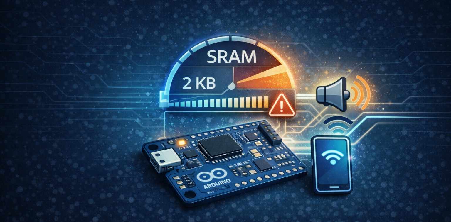 Alacsony SRAM és kijelző kombinációja mikrokontrolleres projektben.