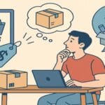 Egy férfi laptop előtt ülve gondolkodik elektronikai alkatrészek online vásárlásán.