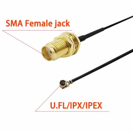 SMA‑female to UFL RF kábel, 50 Ω impedanciával, Wi‑Fi, GPS és IoT projekt csatlakozó adapter.
