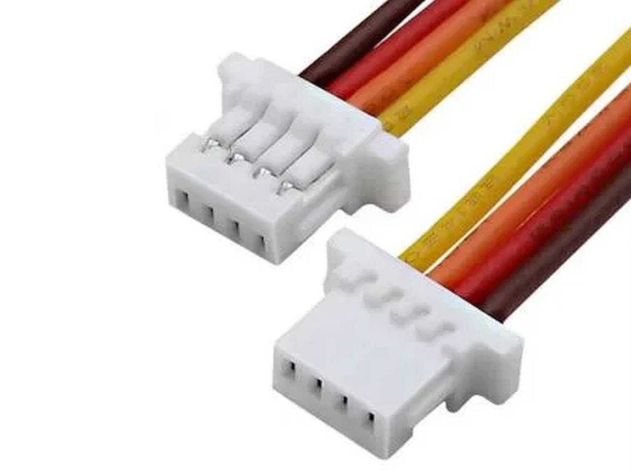 Egy JST-SH 1.0 mm osztású, 4 pines anya–anya kábel látható, amely same direction bekötéssel készült, ideális Arduino, ESP32 és I²C szenzorok összekötésére.