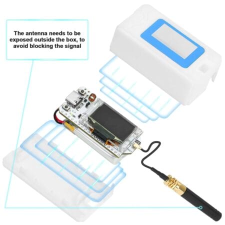 Könnyű fehér Heltec LoRa 32 V3 tok tartós műanyagból, kültéri IoT node-okhoz, vezeték nélküli szenzorprojektekhez és akkumulátoros mikrokontroller alkalmazásokhoz.