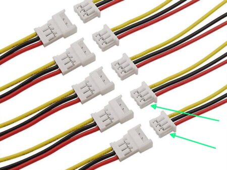 JST-GH 1.25 mm-es 3 tűs anya csatlakozó színkódolt vezetékekkel, mikrokontrolleres projektekhez.