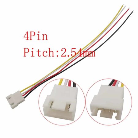 JST XH2.54 4 tűs kábel apa csatlakozóval kerül bemutatásra, kék‑fekete‑piros vezetékköteggel, tipikus elektronikai összeköttetéshez.