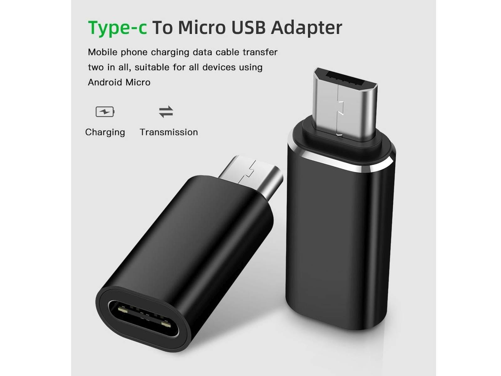 USB-C anya - Micro USB apa adapter, fekete színű konverter töltéshez és adatátvitelhez, klasszikus Micro-B 2.0 csatlakozóval.