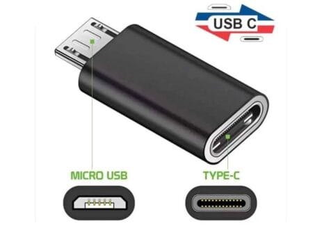 USB-C anya - Micro USB apa adapter, fekete színű konverter töltéshez és adatátvitelhez, klasszikus Micro-B 2.0 csatlakozóval.