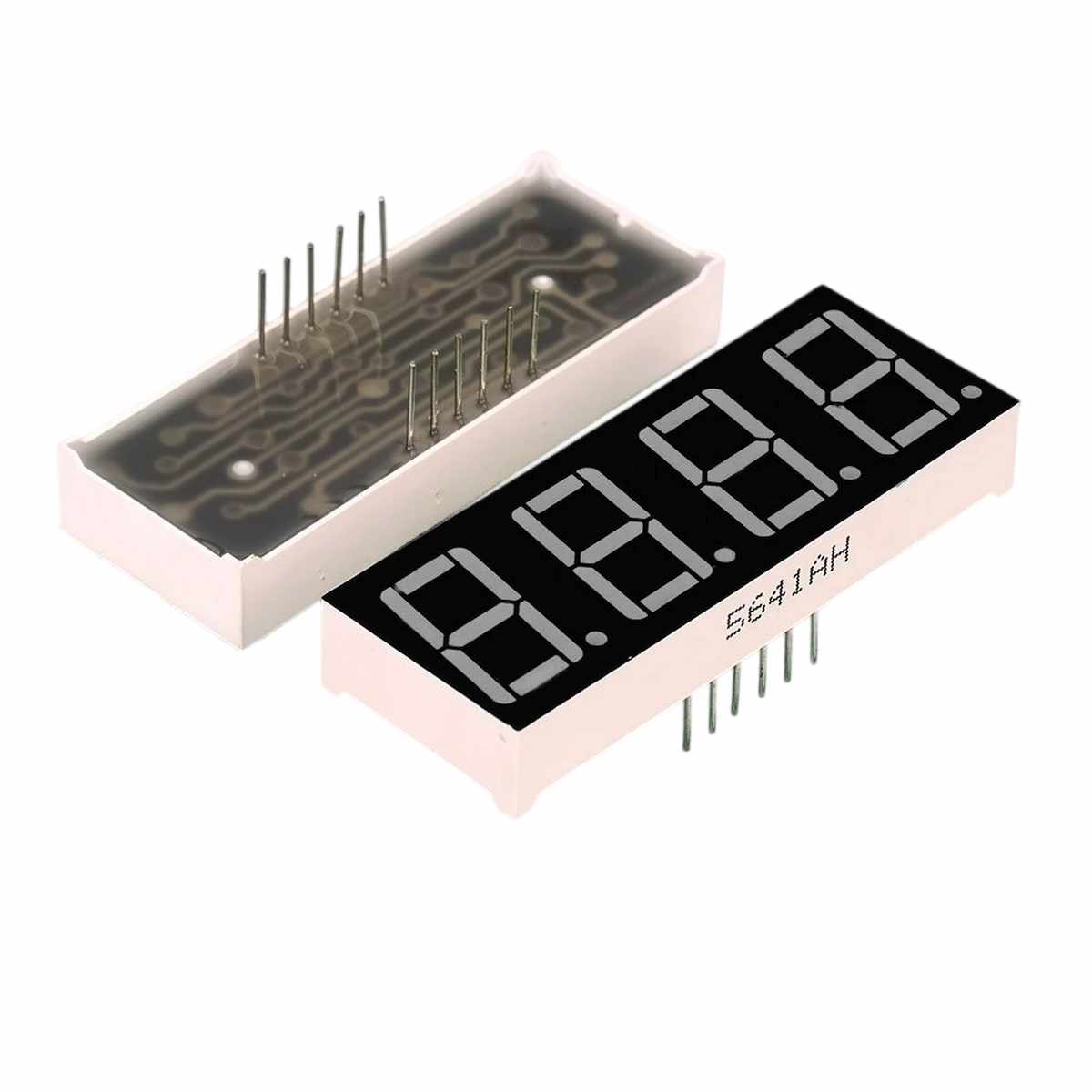 Piros 4 számjegyes 7 szegmenses LED kijelző modul, jól látható numerikus megjelenítéssel, Arduino projektekhez.