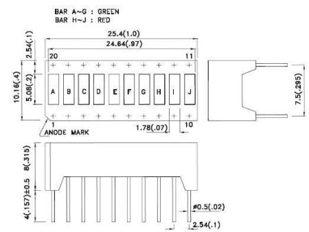 10 szegmens LED modul (1 kék-4 zöld-3 sárga-2 vörös) - Image 3