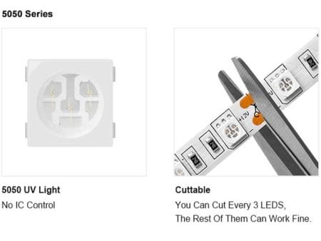 UV fényű LED-szalag (1m, fekete, 60LED/m, 5050, IP30, 12V) - Image 4