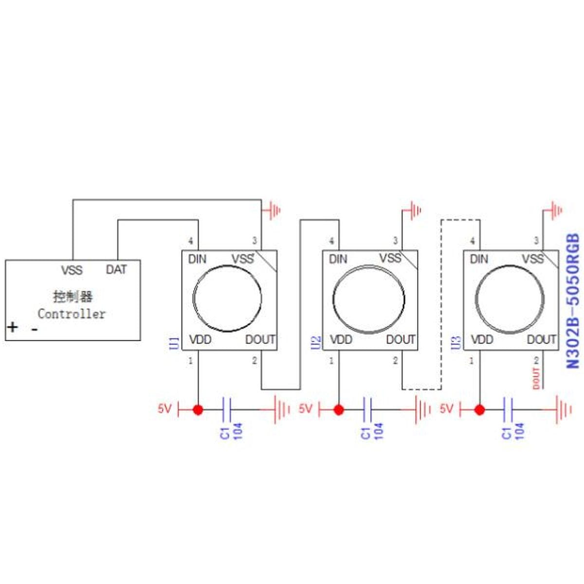 Két fehér tokos WS2812B címezhető RGB LED, egyik elölnézetben, másik hátoldallal, SMD 5050 LED Arduino projektekhez és mikrokontrolleres vezérléshez.