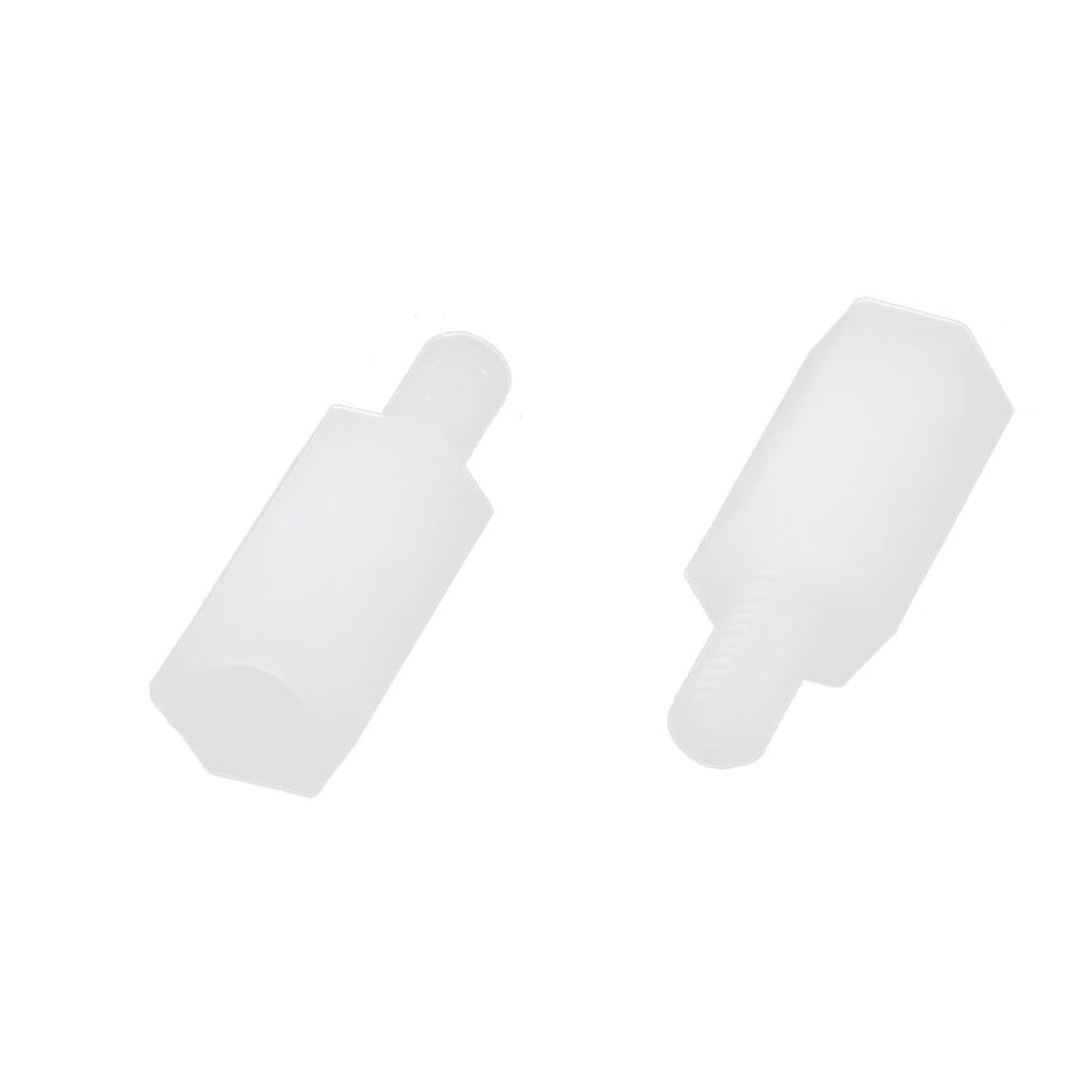 Fehér színű M3 műanyag távtartó elemek láthatók a képen, hatszögletű poliamid házzal és egyik végükön külső menettel. Ez a female to male nylon standoff ideális Arduino, robotika és elektronikai panelek biztonságos rögzítéséhez
