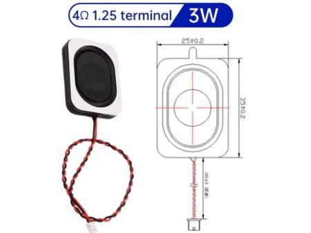 Kompakt 4Ω 3W hangszóró mikrokontrolleres és DIY audio rendszerekhez, 1.25 mm-es csatlakozóval ellátva.