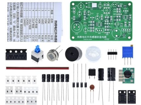 Pyroelektromos PIR mozgásérzékelő modul DIY riasztó készlet, amely érzékeli az emberi test infravörös hősugárzását és megszólaltatja a riasztót