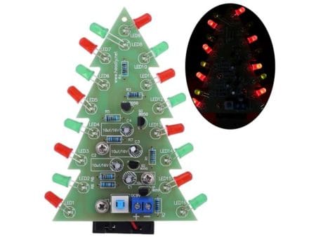 3D LED Villogó Karácsonyfa DIY Készlet – Piros és Zöld LED-ekkel, elektronikai projekt karácsonyi dekorációhoz.