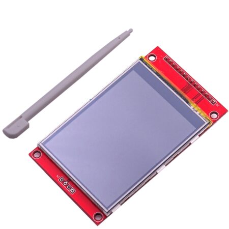 SPI csatlakozású 2.8 colos TFT LCD kijelzőmodul érintőfunkcióval és ILI9341 driverrel elektronikai fejlesztésekhez. A grafikus kijelző SD kártya támogatással kompatibilis Arduino és ESP32 rendszerekkel.
