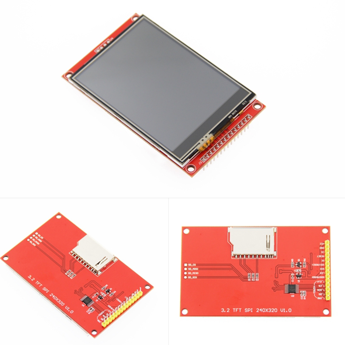 Színes TFT LCD érintőkijelző 240x320 felbontással és SPI kommunikációval elektronikai fejlesztésekhez. Az ILI9341 kijelzőmodul SD kártya támogatást is kínál.