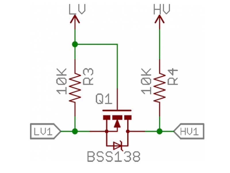 4 csatornás logikai jelszintillesztő modul BSS138 MOSFET-ekkel – biztonságos kommunikáció 3,3V és 5V rendszerek között, ideális Arduino, ESP32 vagy Raspberry Pi projektekhez I²C, UART és SPI protokollokon.