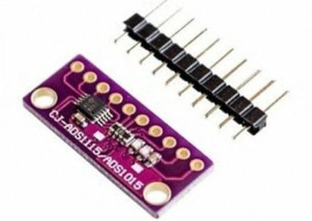 ADS1115 I²C analóg-digitális átalakító modul, külön tüskesorral.