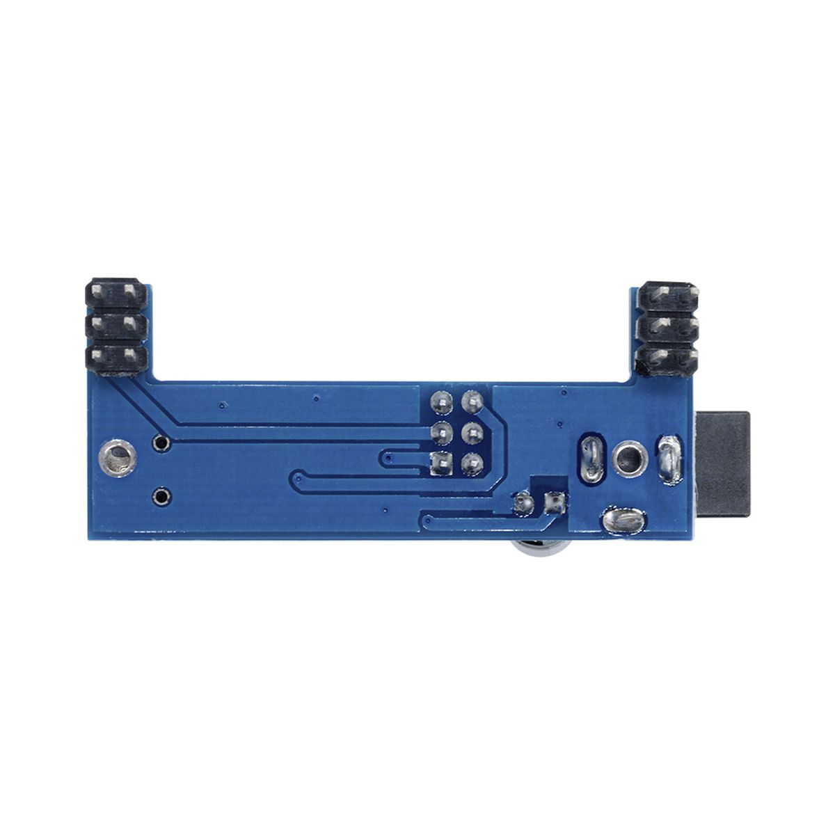 Breadboardhoz illeszthető kék tápegység panel USB és adapter bemenettel, 3,3 V vagy 5 V tápvonal választásához mikrokontrolleres próbákhoz.