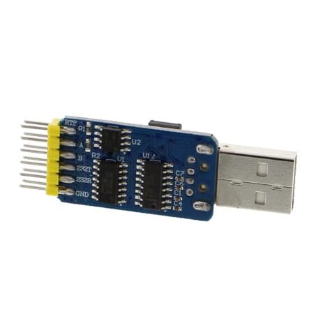 CP2102 USB–TTL–RS232–RS485 átalakító panel soros kommunikációhoz, mikrokontrolleres teszteléshez és elektronikai fejlesztéshez.