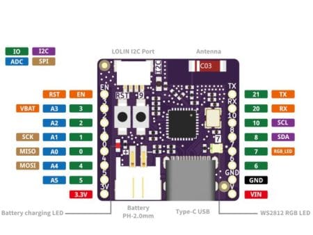 ESP/D1 pico - ESP32-C3 pico WiFi/Bluetooth alappanel (LiPo, ESP32-C3FH4) - Image 7
