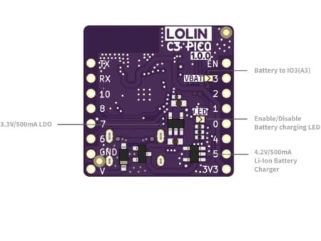 ESP/D1 pico - ESP32-C3 pico WiFi/Bluetooth alappanel (LiPo, ESP32-C3FH4) - Image 4