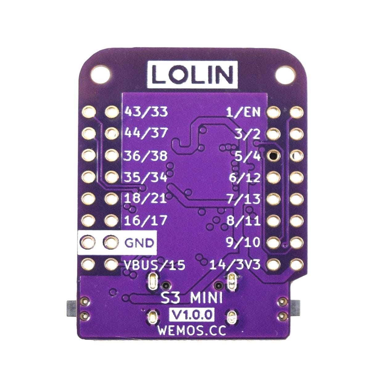 Kompakt lila S3 MINI ESP32-S3 modul USB-C porttal, oldalsó GPIO furatokkal és tüskesor csatlakozókkal, szenzor bekötése Arduino panelhez jellegű próbákhoz, kezdő műhelyprojektekhez, IoT vezérlések tanulásához.