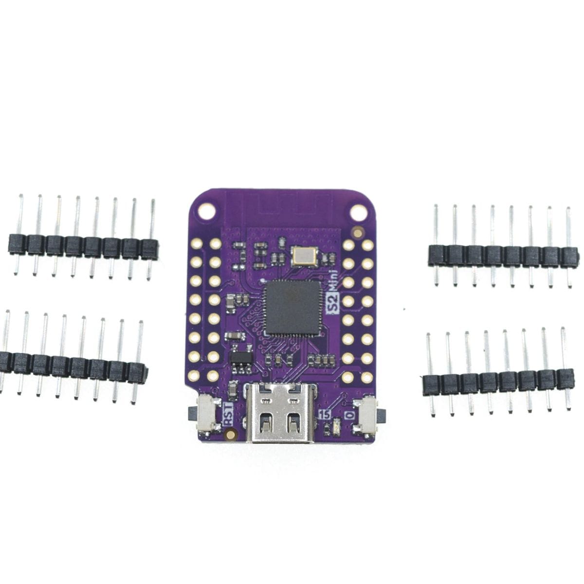 Kisméretű ESP32-S2 Mini alaplap D1 Mini kompatibilis csatlakozási formával, USB-C interfésszel és Wi-Fi vezérlővel, IoT eszközök, szenzorcsomópontok és saját elektronikai áramkörök építéséhez.
