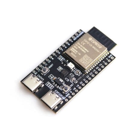 ESP32-C6-WROOM alapú IoT fejlesztőpanel USB-C csatlakozókkal és kivezetett lábsorokkal, Wi-Fi 6, Bluetooth LE és Zigbee kommunikációt használó beágyazott vezérlések prototípusaihoz.