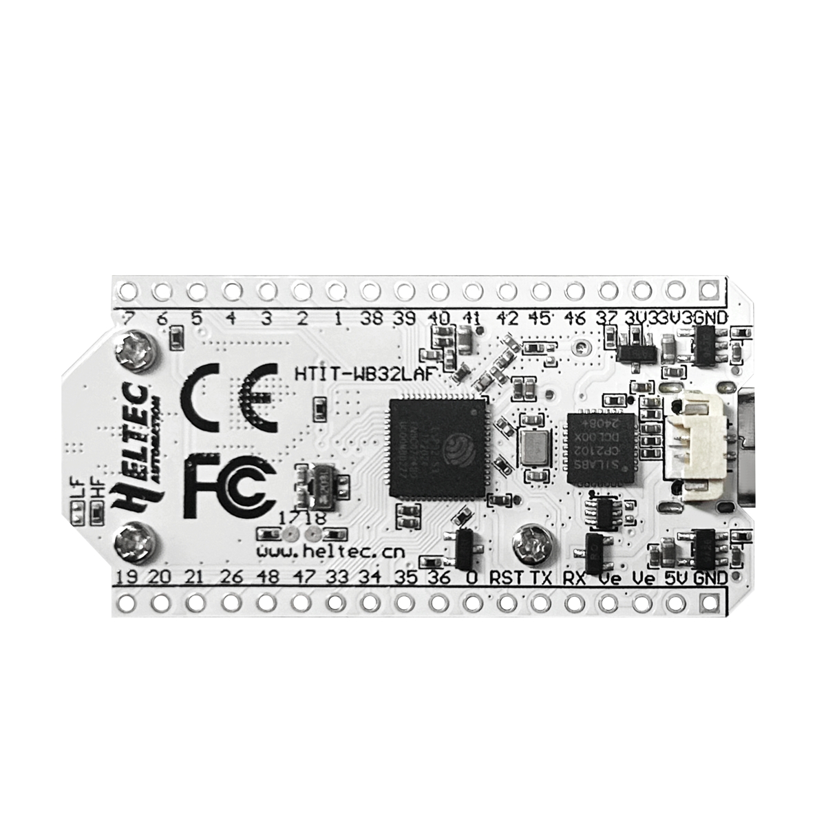 Heltec WiFi LoRa 32 V3 ESP32-S3 fejlesztőpanel 0,96 hüvelykes OLED kijelzővel, 868 MHz-es LoRa antennával, USB-C csatlakozóval és tüskesorokkal. A modul Arduino kompatibilis IoT, LoRaWAN, Meshtastic és vezeték nélküli szenzorhálózati projektekhez használható.