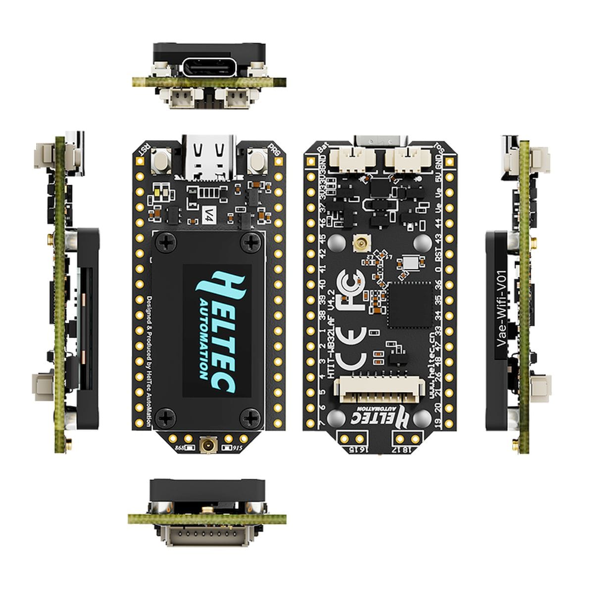 ESP32-S3 és SX1262 alapú Heltec WiFi LoRa 32 V4 panel OLED kijelzővel, USB-C porttal, aranyozott kivezetésekkel és 868 MHz-es IoT kommunikációval, GNSS/GPS bővítési csatlakozással, kompakt kivitelben.