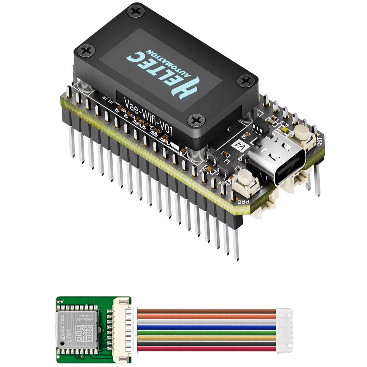 GPS modullal összeállított Heltec WiFi LoRa 32 V4 fejlesztőpanel OLED kijelzővel, 868 MHz-es adatátvitellel, ESP32-S3 vezérléssel, Wi-Fi-, Bluetooth- és napelemes működési lehetőséggel helyalapú IoT feladatokhoz.
