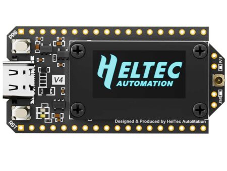 Egy ESP32-alapú, OLED kijelzős WiFi LoRa 32 V4 fejlesztőmodul látható, beépített 868 MHz-es LoRa antennával, ideális IoT és okoseszköz fejlesztésekhez.