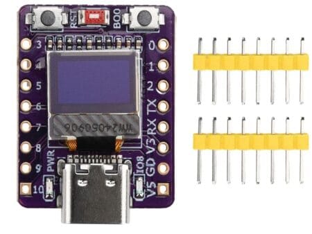 Az ESP32-C3 0.42 hüvelykes OLED kijelzővel ellátott fejlesztőpanel ideális választás IoT projektekhez, beépített WiFi és Bluetooth kapcsolattal.