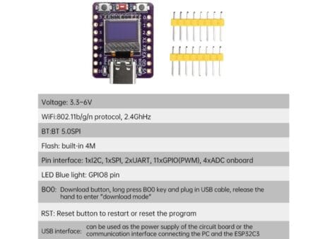 Az ESP32-C3 0.42 hüvelykes OLED kijelzővel ellátott fejlesztőpanel ideális választás IoT projektekhez, beépített WiFi és Bluetooth kapcsolattal.