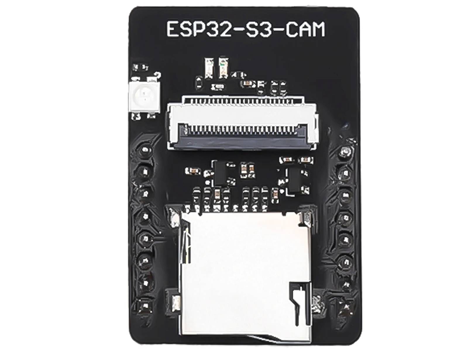Egy ESP32-S3-CAM fejlesztőpanel látható, amely 8 MB PSRAM-mal és 16 MB Flash memóriával rendelkezik, ideális AI és IoT alkalmazásokhoz kamerával és vezeték nélküli kapcsolattal.