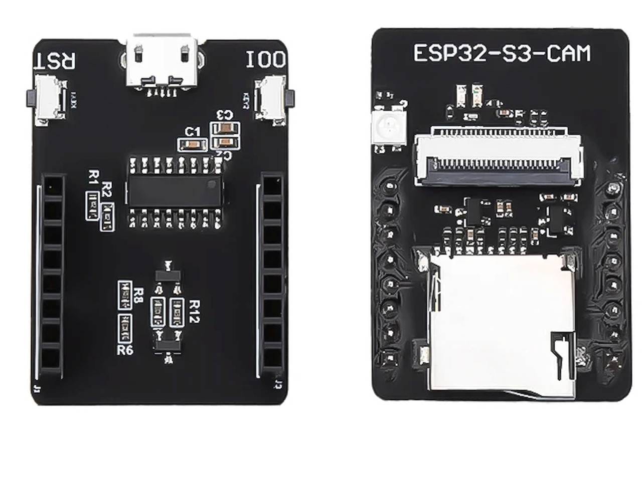 Egy ESP32-S3-CAM fejlesztőpanel látható, amely 8 MB PSRAM-mal és 16 MB Flash memóriával rendelkezik, ideális AI és IoT alkalmazásokhoz kamerával és vezeték nélküli kapcsolattal.