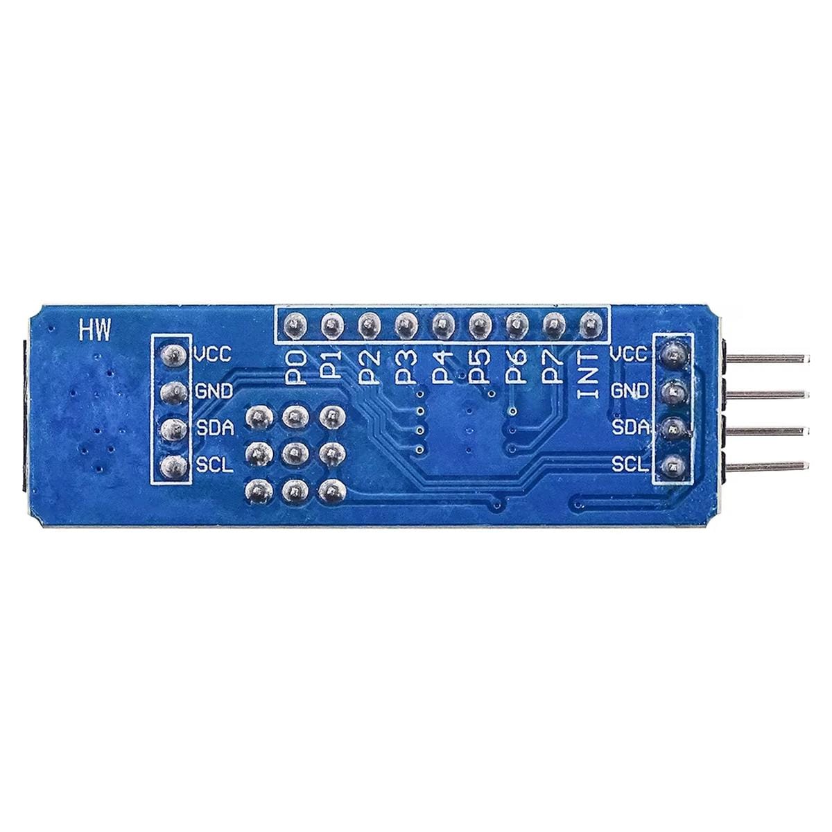 PCF8574 kompatibilis 8 bites I2C I/O expander modul digitális portok bővítésére, címezhető kialakítással, 3,3–5 voltos Arduino és más mikrokontrolleres rendszerekhez, prototípusokhoz és vezérlésekhez.